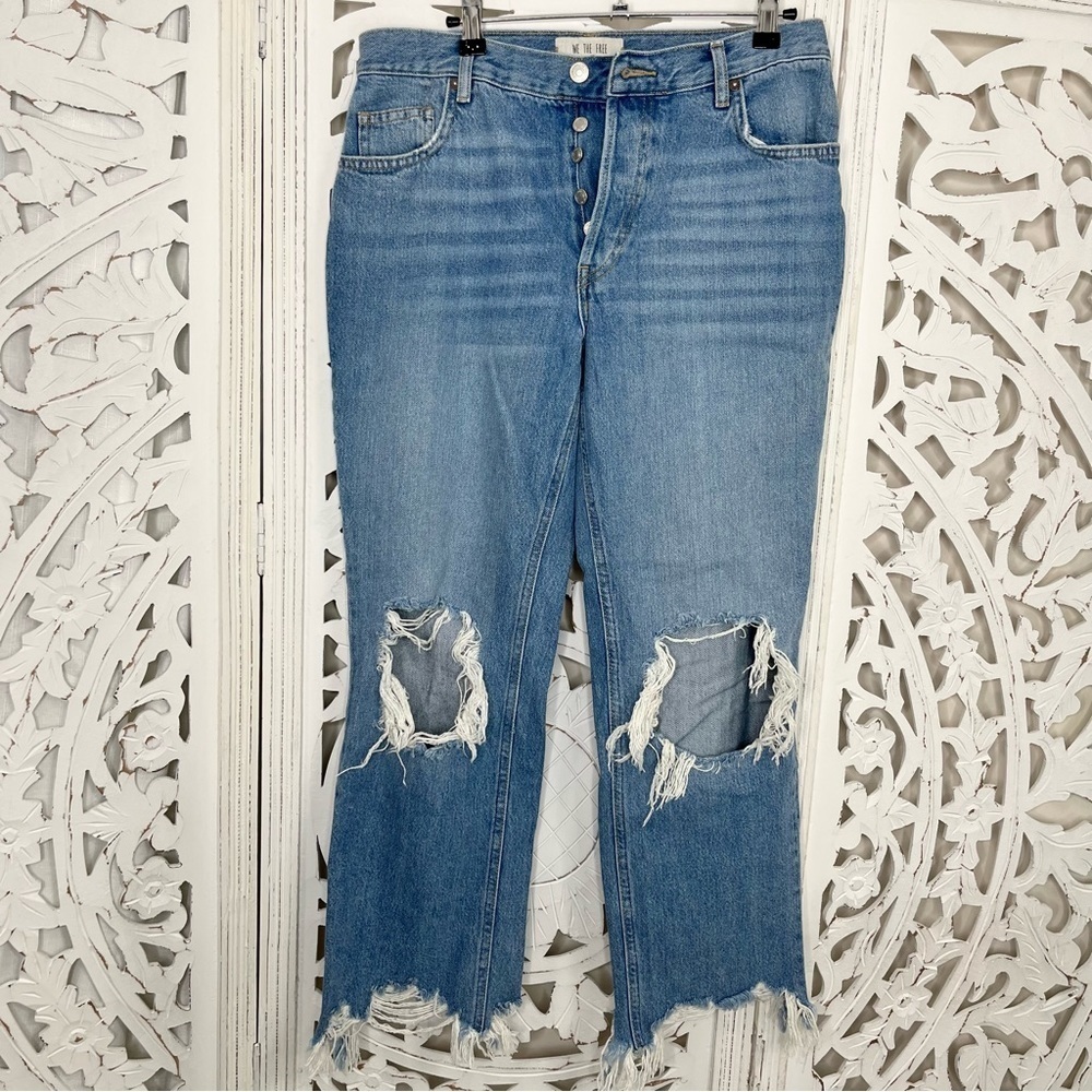 Free People Distressed Cropped Straight Leg Jeans